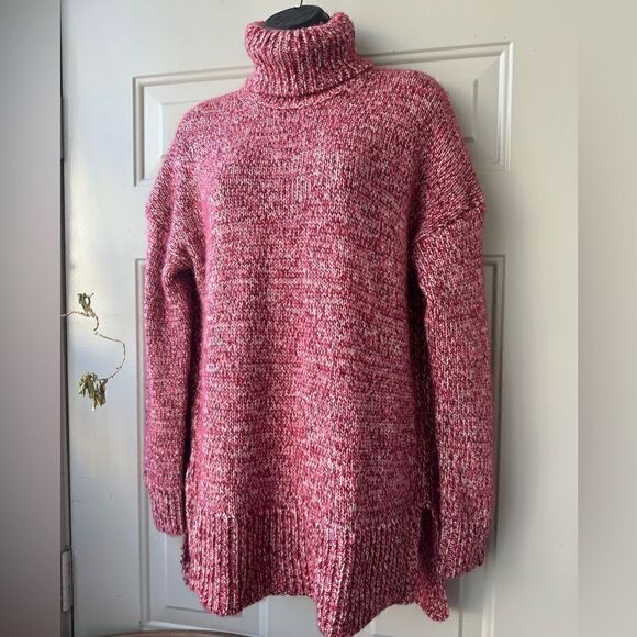 J. Crew Italian Marled Red Wool Blend Turtleneck Oversized Sweater Size S - Picture 8 of 11